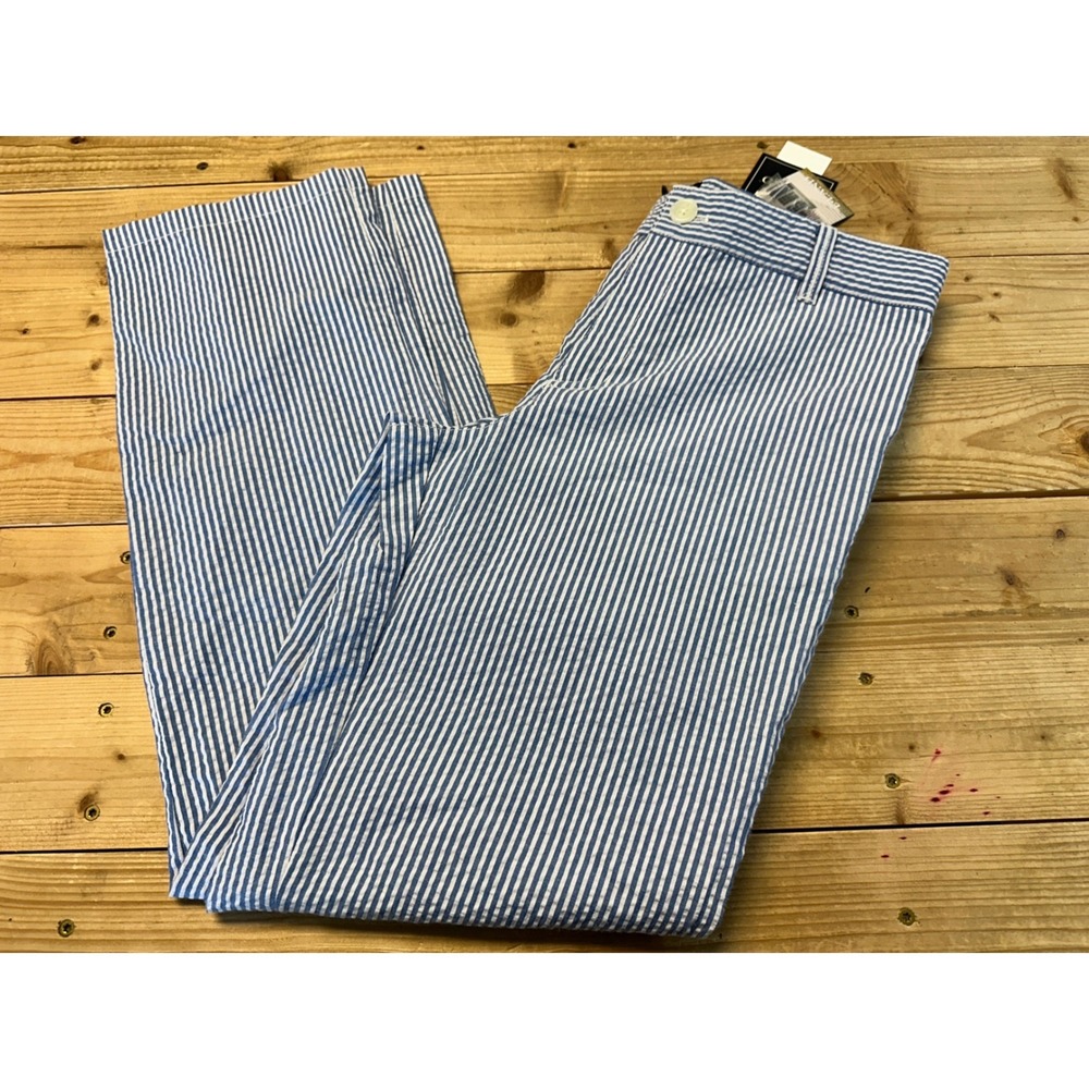 E-Land Kids Blue White Seersucker Striped‎ Pants Boys Size 14 Preppy Dress Pant